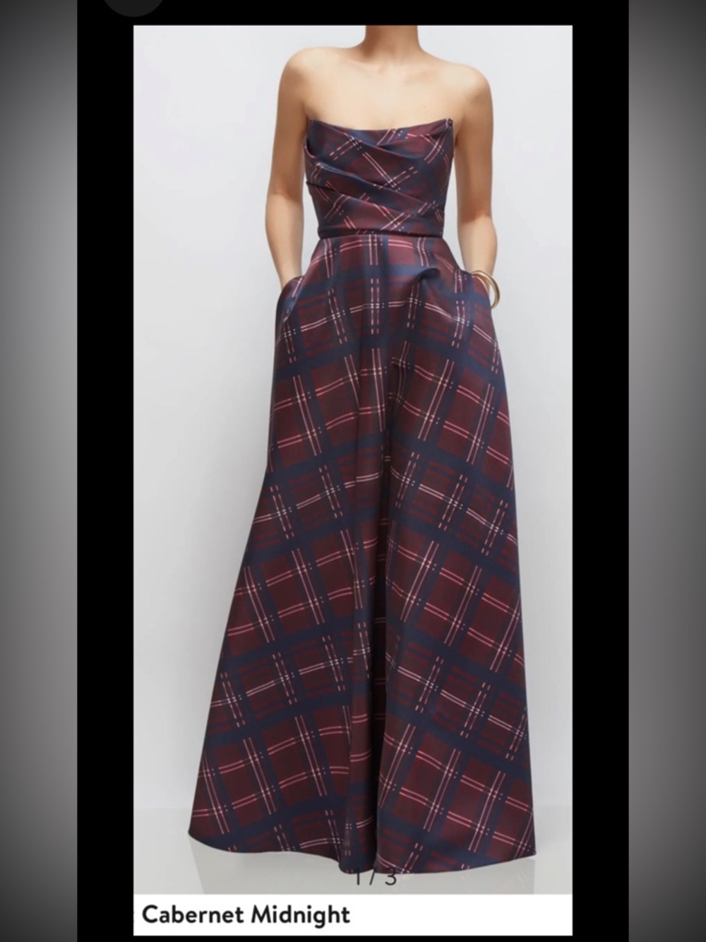 DessyCollectionTartanSatinTwill Gown,Sz 0R,Cabernet/midnight,NEW,straps included